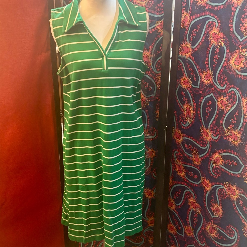 Green and White Striped Sleeveless Polo Dress. Such a gorgeous color green.